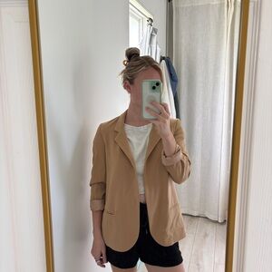 Silence + Noise Tan Blazer with Notched Lapels and Relaxed Fit